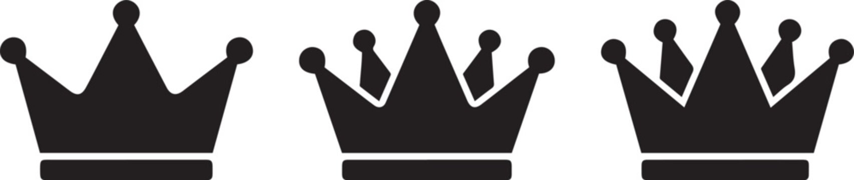 Three black crown silhouettes regal symbols of royalty and power
