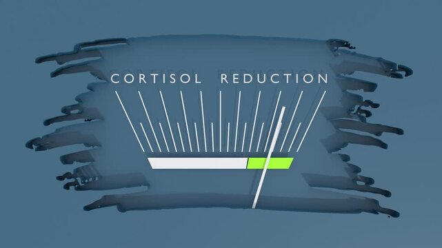 Meter showing cortisol reduction. Getting good results. Concept of mental balance, emotional control and stress management.