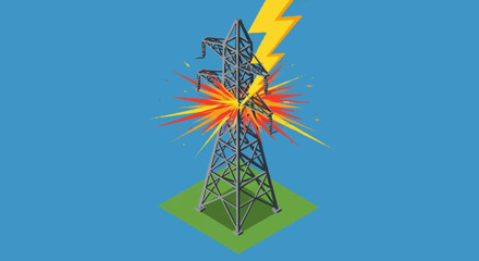 Electricity transmission tower with lightning strike. © Rina