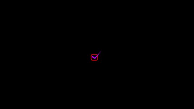 Checkbox shows a single glowing graphical selection mark inside a squared frame isolated in the middle of a vast black space to signify completion or success within a computer software interface.
