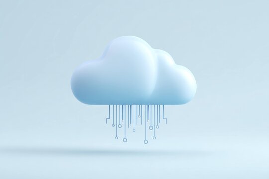 Cloud computing concept with digital data circuits flowing from cloud shape on blue background, technology and internet connection for data storage and transfer.