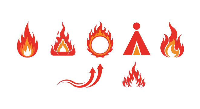 Flame icons set with symbols.
