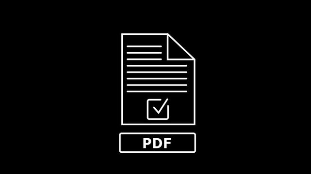 Outline Icon of a PDF Document on a White Background file symbol.Check 4k Motion graphics on Black Background