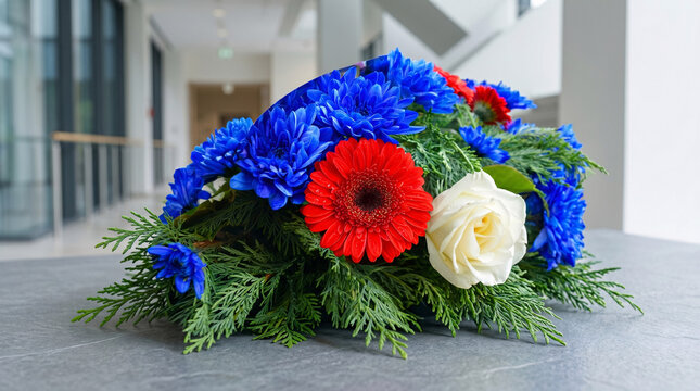Bouquet de fleurs bleu blanc rouge pour c&eacute;r&eacute;monie officielle fran&ccedil;aise