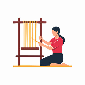 Woman Weaving Fabric on a Traditional Loom