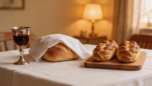 Table with bread and wine