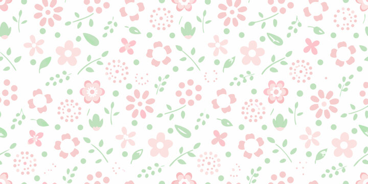 Floral pattern with bunnies and flowers pastel colors