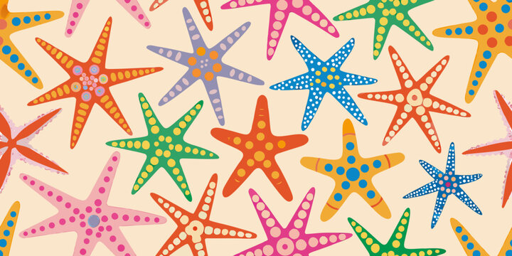 Colorful starfish pattern with playful sea stars on cream background
