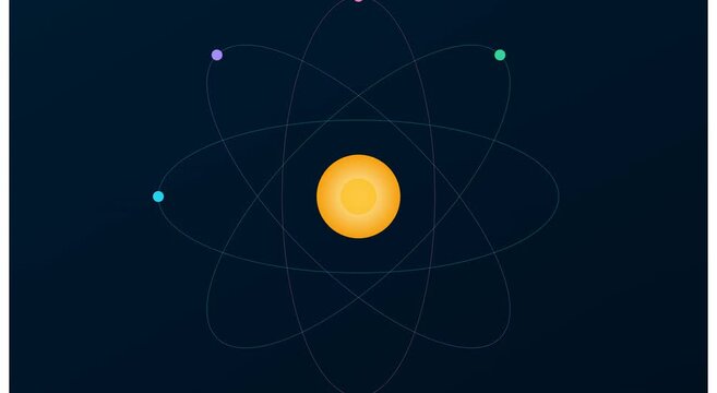Atomic structure animation: orbiting electrons and animation