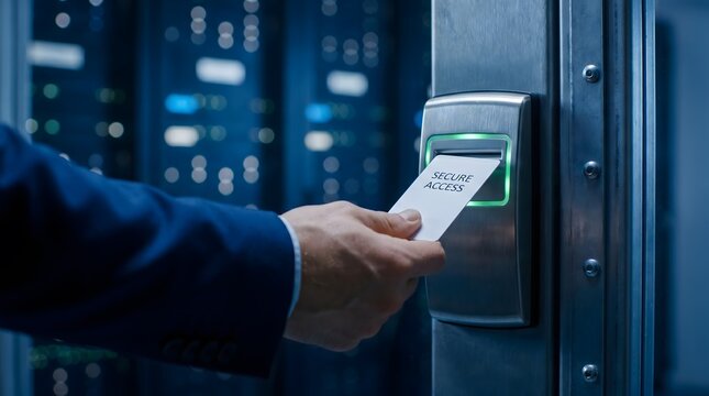 Secure access control with card key in a data center or server room