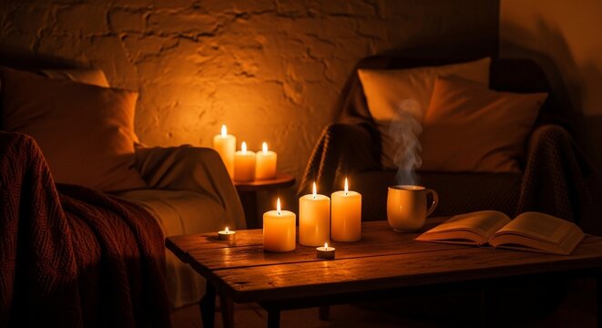 Candlelit relaxation cozy interior