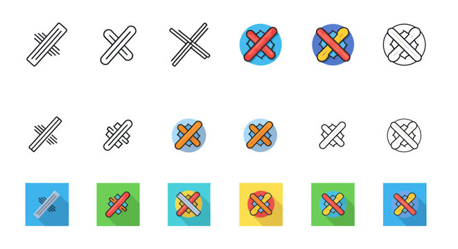 Colorful X Mark Symbols Icons.