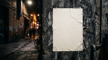 Obraz premium Clean blank vertical paper poster mockup pasted on grunge alley wall.