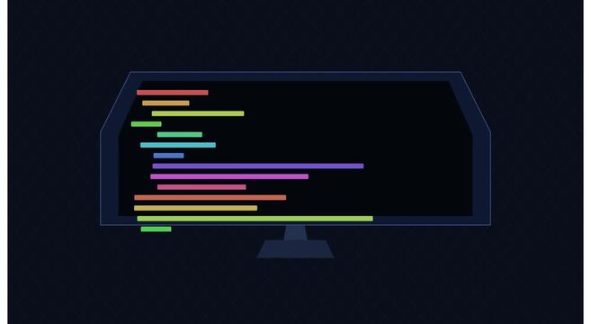 Abstract programming code display on computer monitor animation
