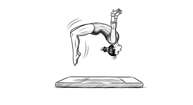 Athlete performing dynamic handstand backbend maneuver illustration.
