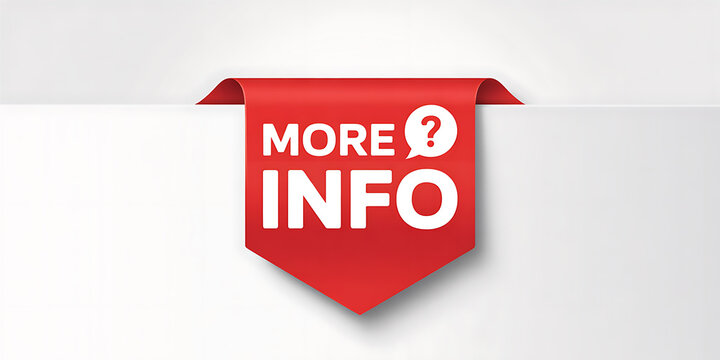 Red ribbon tag with MOREINFO text and question mark speech bubble more info