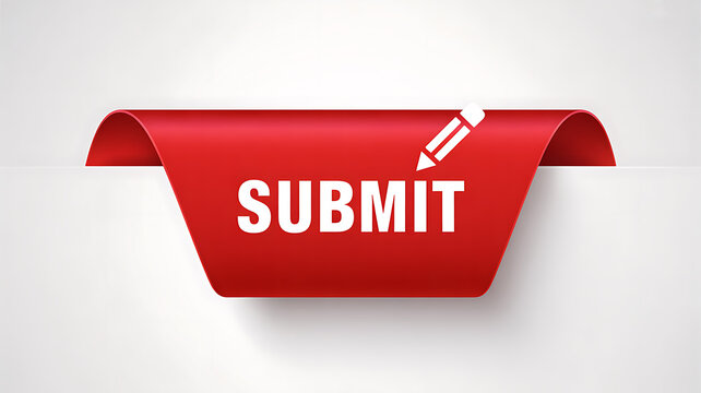 Red submit button with pencil icon on white background image photo