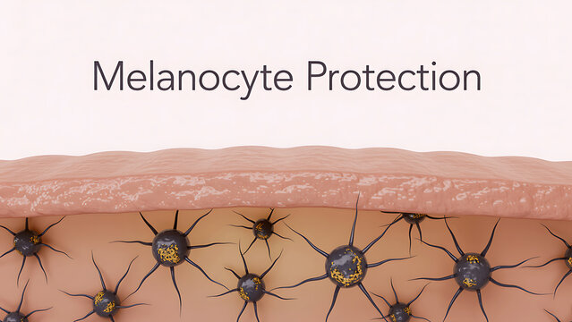 Melanocyte cells in skin layer protection against damage  melanin production and skin health concept