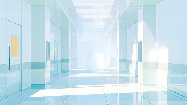 Clean Modern Hospital Corridor with Soft Daylight and Minimal Healthcare Interior