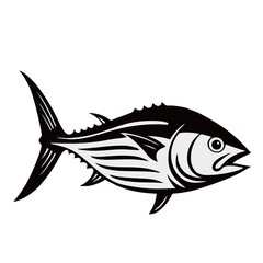 Fototapeta premium Premium Tuna Fish Vector Illustration Isolated on White Background, Black and White Seafood Logo Design, Commercial Fishing Mascot for Branding and Packaging