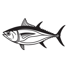 Fototapeta premium Premium Tuna Fish Vector Illustration Isolated on White Background, Black and White Seafood Logo Design, Commercial Fishing Mascot for Branding and Packaging