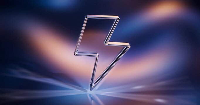 Metallic lightning bolt icon on dynamic abstract background