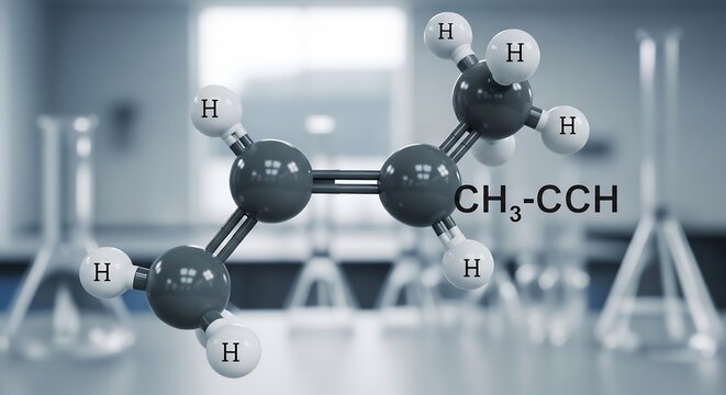 Molecular structure of propyne chemical compound in laboratory setting.