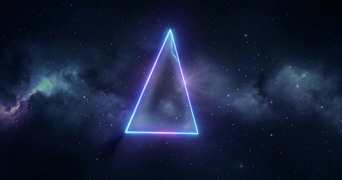 Neon triangle abstract animation against dark blue background
