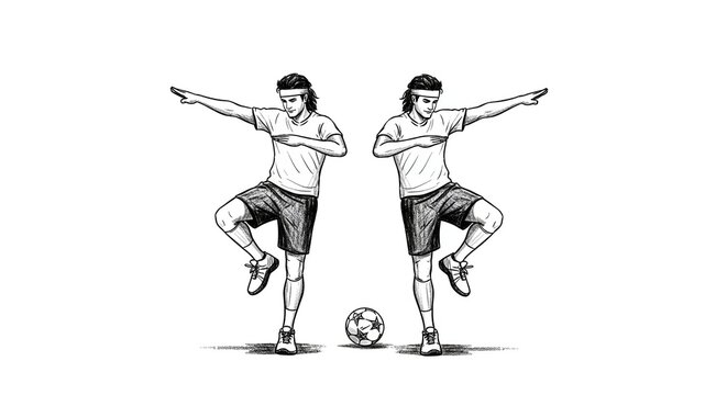 Illustration of Soccer Players Kicking Ball in Action Sequence.
