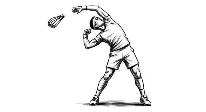 Illustration of athlete swinging racket in action pose.