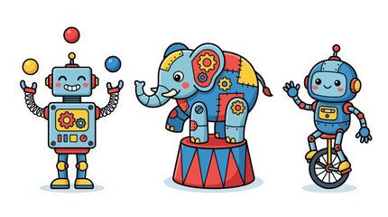 Circus Robot and Mechanical Elephant Clipart Set © Naswi