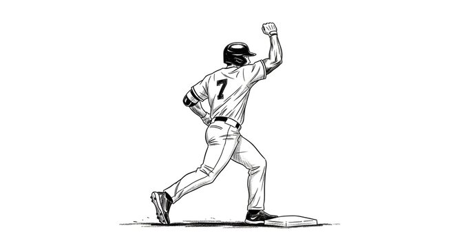 Baseball pitcher in mid throw black and white illustration.