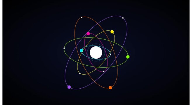 Animated atom model with orbiting electrons science animation