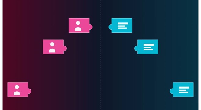Animated puzzle pieces connecting business data and animation