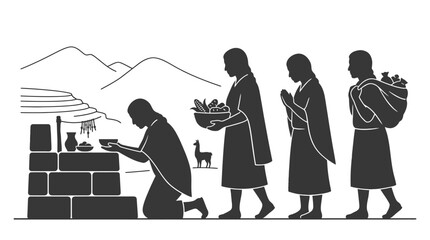 Andean Ritual Offering to Mountains with Llamas and Terraces © Ahmad Rizal