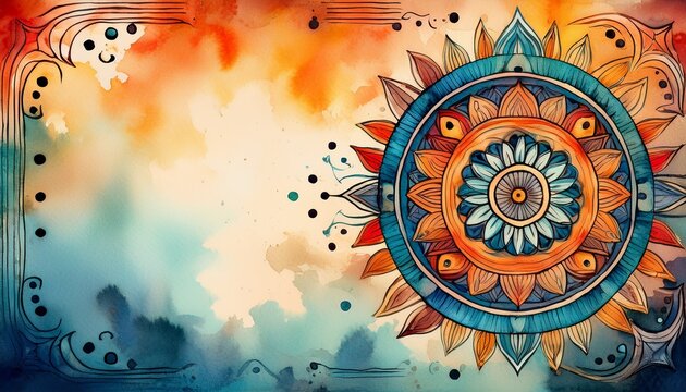 boho inspired ethnic design in watercolor with an abstract textured backdrop