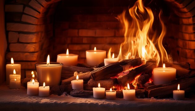 burring candles in a hearth creating a warm ambiance seasonal warmth