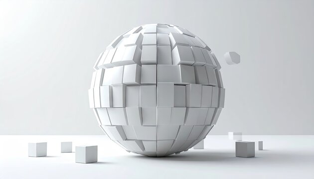 White sphere deconstructed into numerous blocks