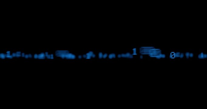 暗闇に浮かび上がる青い光のデジタルデータ粒子のアニメーションバックグラウンド

