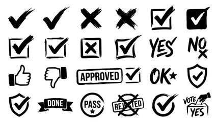 Fototapeta premium Expressive Brush Marker Check Mark and Checkbox Vector Icon Pack
