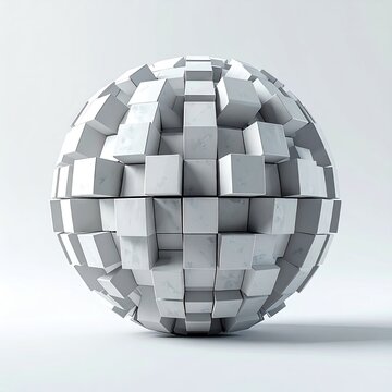 Geometric sphere of white cube shapes on white