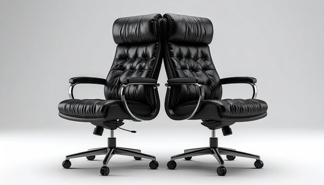Two black leather executive chairs facing each other