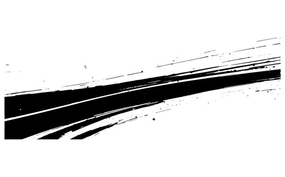 Abstract dynamic black speed lines and brush strokes shooting diagonally across the frame. Minimalist grunge motion blur graphic element isolated on a clean white background for design.