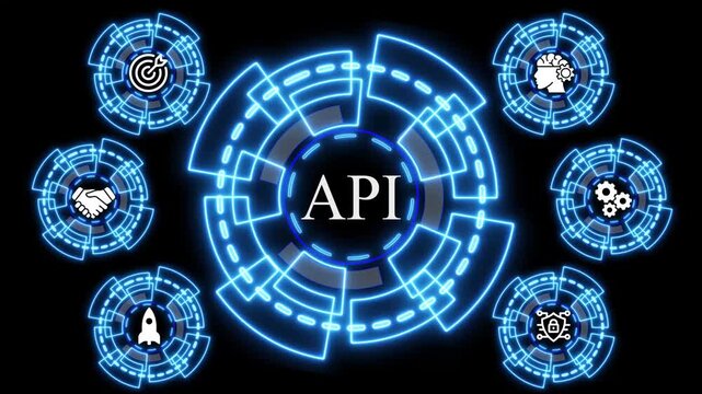 Api software integration concept with digital hud interface and
