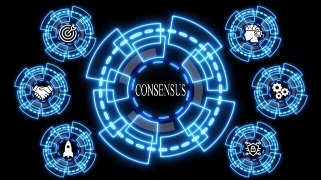 Consensus concept: digital hud interface with business strategy