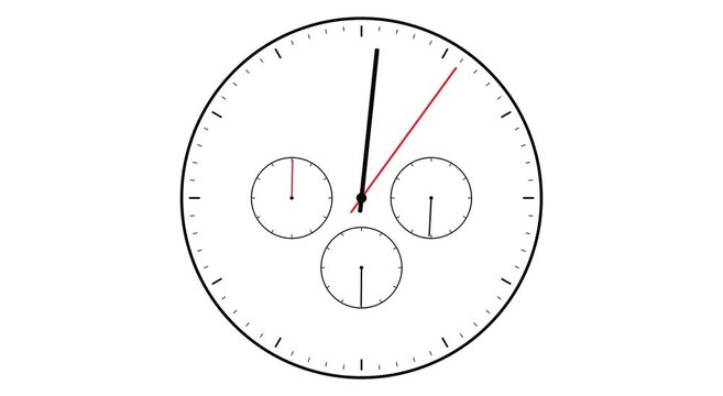 Minimalist analog clock face with moving chronograph animation