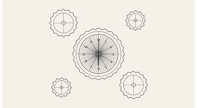 Minimalist clock and rotating gears motion animation