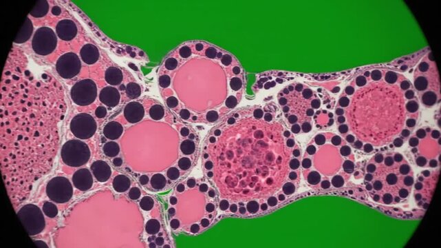 3D Animation of Thyroid Gland Histology and Follicles Structure on Green Screen