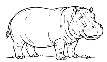Minimal hippopotamus outline vector modern safari animal line art illustration © Md