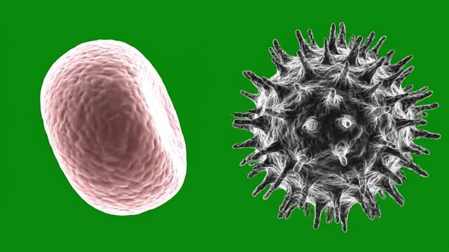 3D Microscopic Pathogen Spore and Bacteria on Green Screen Background